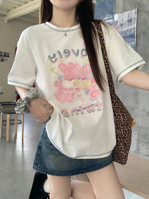 LOVELY TWINS BUNNY T-SHIRT – KAWAII WHITE JAPANESE STREETWEAR
