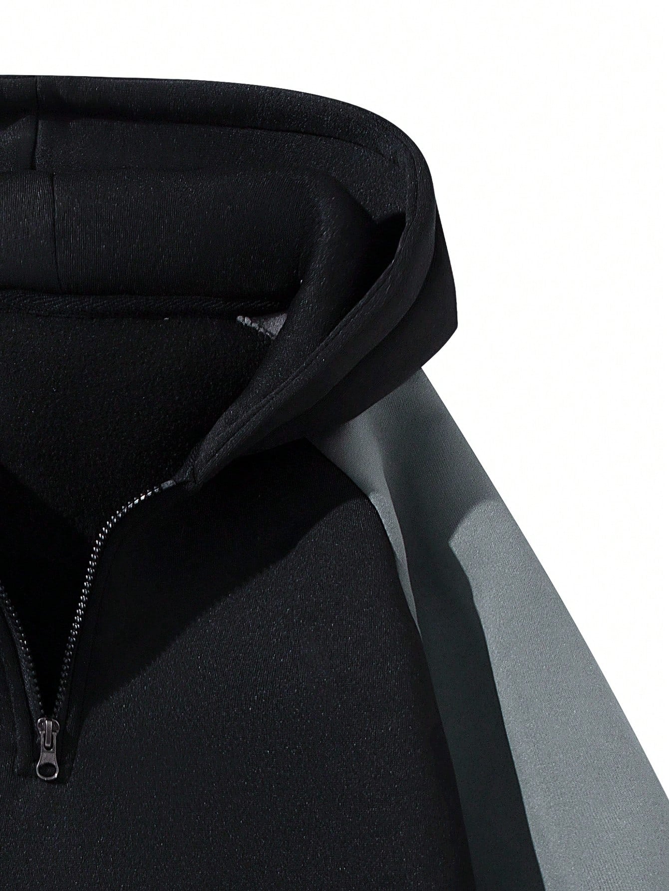 Black half-zip hoodie with gray raglan sleeves and stripes – Japanese streetwear gym commuter pullover