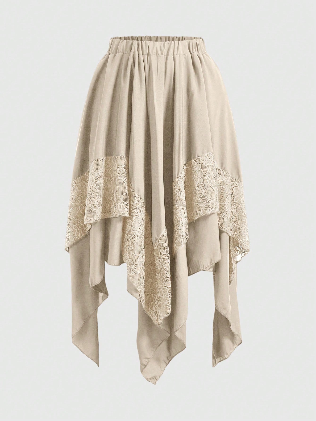 GOTHIC ASYMMETRICAL MIDI SKIRT WITH LACE – DARK ROMANTIC FLOWY HIGH WAIST STYLE