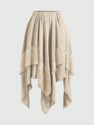 GOTHIC ASYMMETRICAL MIDI SKIRT WITH LACE – DARK ROMANTIC FLOWY HIGH WAIST STYLE