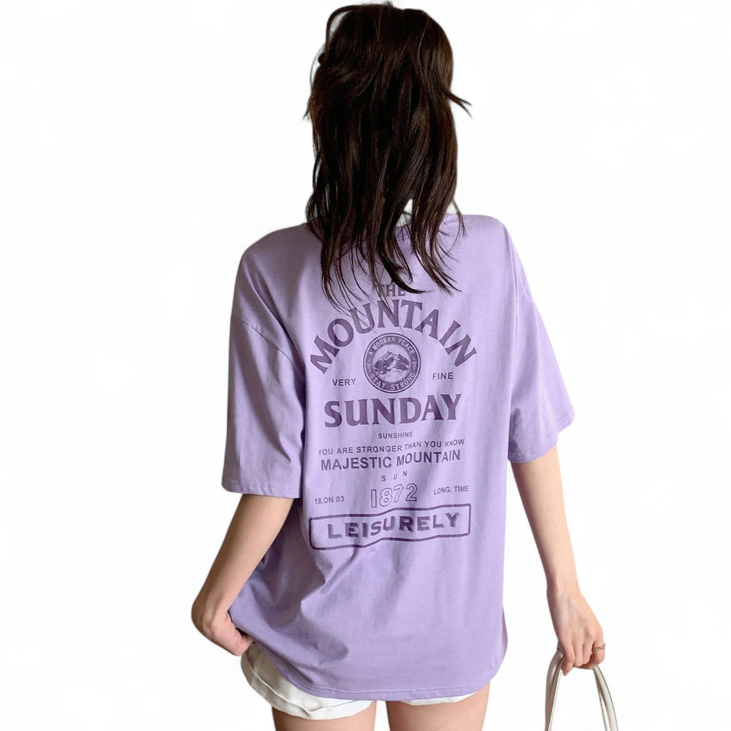MAJESTIC MOUNTAIN LAVENDER TEE – OVERSIZED COTTON JAPANESE STREETWEAR