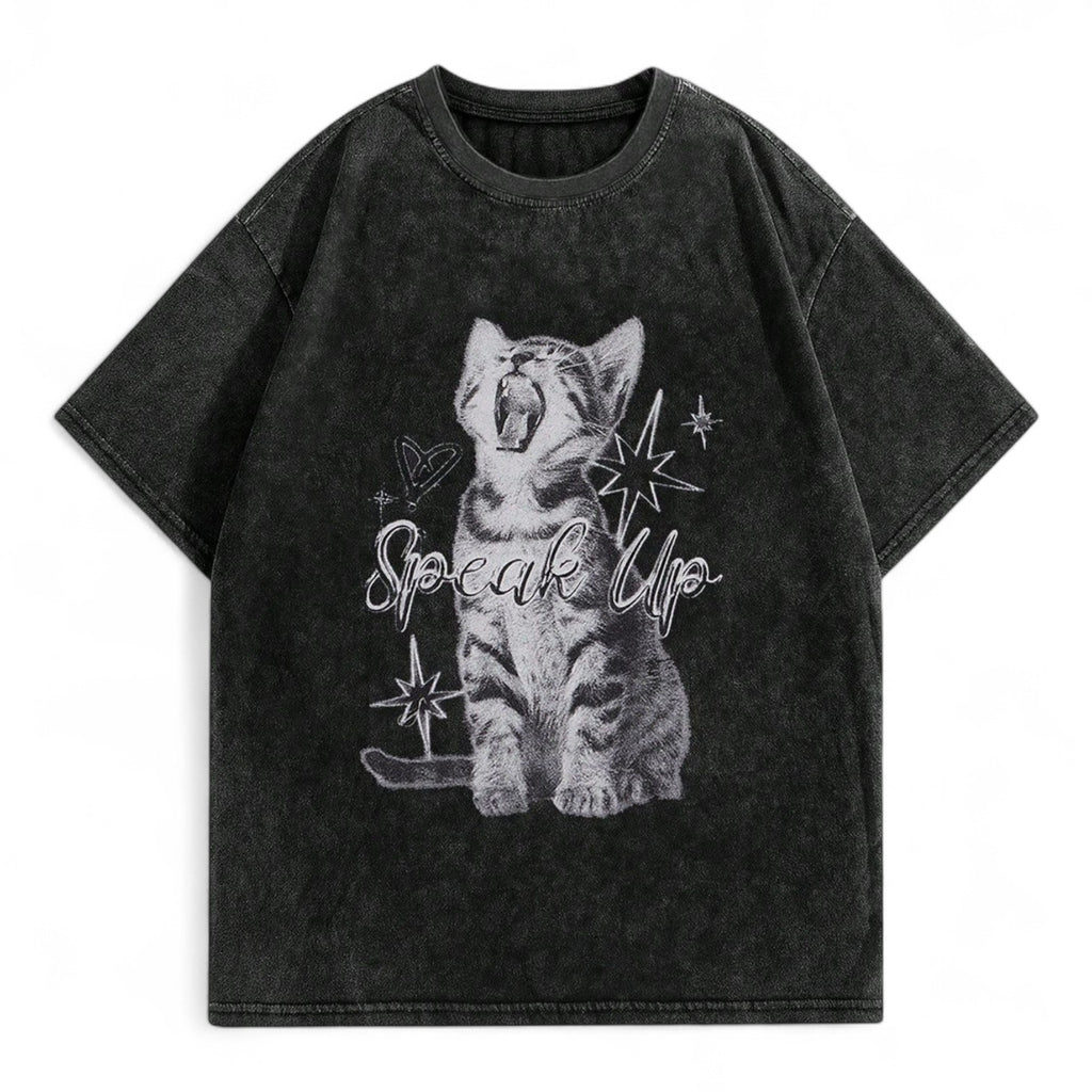 SPEAK UP KITTEN T-SHIRT – VINTAGE BLACK JAPANESE STREETWEAR STYLE