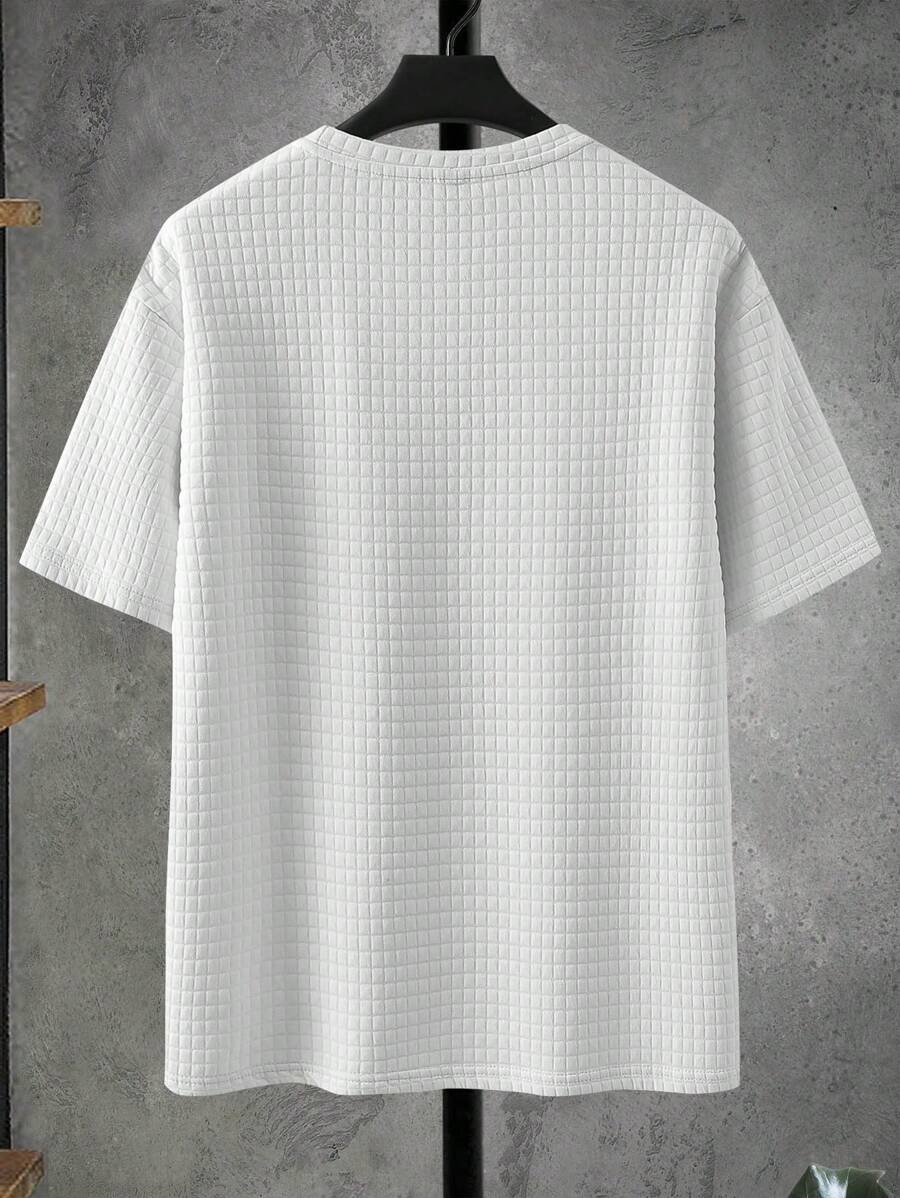 Japanese streetwear textured oversized tee white patch drop shoulder t-shirt Harajuku fashion