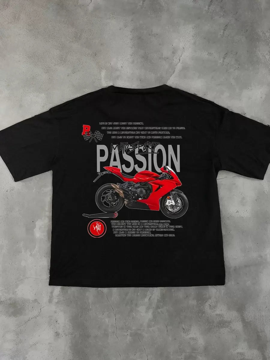 Japanese streetwear motorcycle graphic tee motorsport passion oversized t-shirt Harajuku fashion