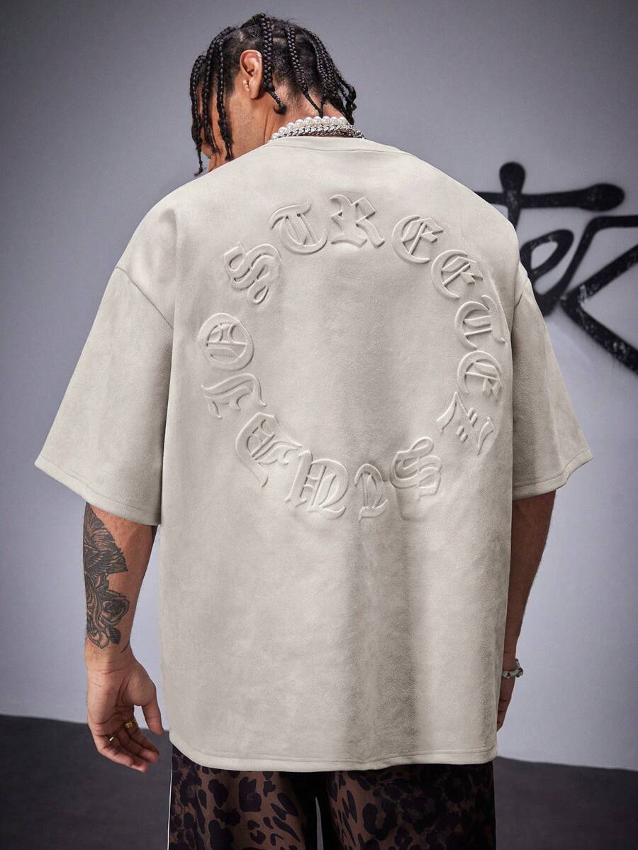 Japanese streetwear gothic embossed letter tee oversized avant garde punk t-shirt Harajuku fashion