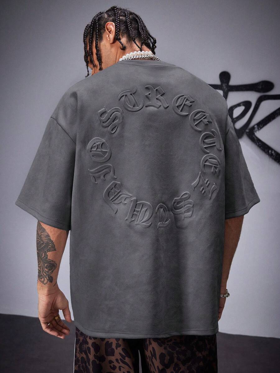 Japanese streetwear gothic embossed letter tee oversized avant garde punk t-shirt Harajuku fashion