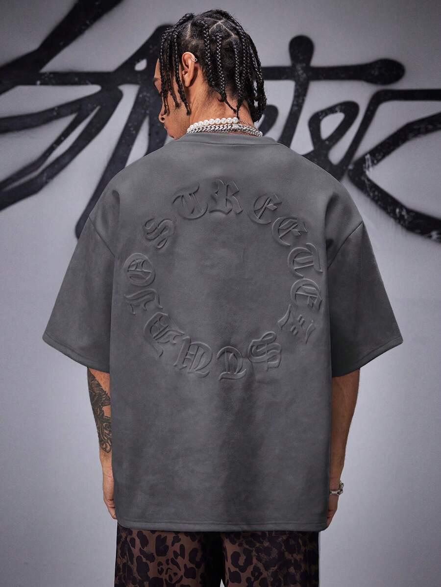 Japanese streetwear gothic embossed letter tee oversized avant garde punk t-shirt Harajuku fashion