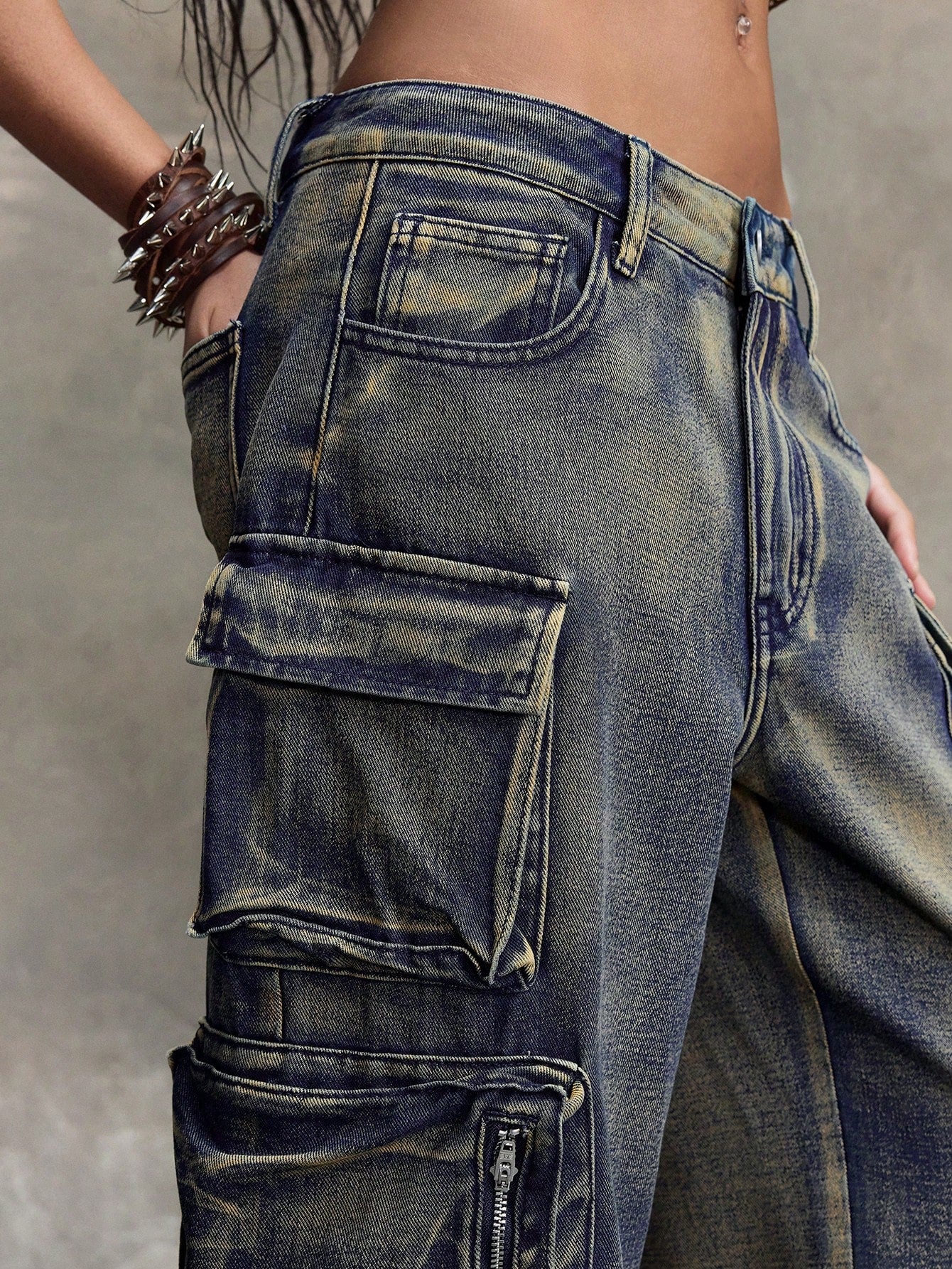 TEAL BLUE CARGO DENIM PANTS – WIDE LEG LOW WAIST Y2K UTILITY STYLE

