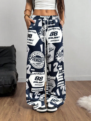 GRAPHIC PATCH STRAIGHT LEG PANTS – JAPANESE STREETWEAR WITH RETRO SPORTS VIBES

