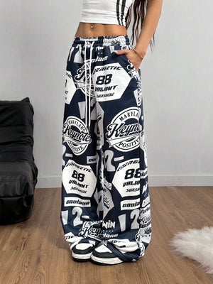 GRAPHIC PATCH STRAIGHT LEG PANTS – JAPANESE STREETWEAR WITH RETRO SPORTS VIBES

