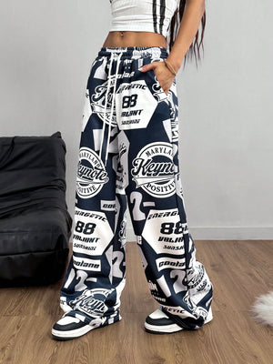 GRAPHIC PATCH STRAIGHT LEG PANTS – JAPANESE STREETWEAR WITH RETRO SPORTS VIBES

