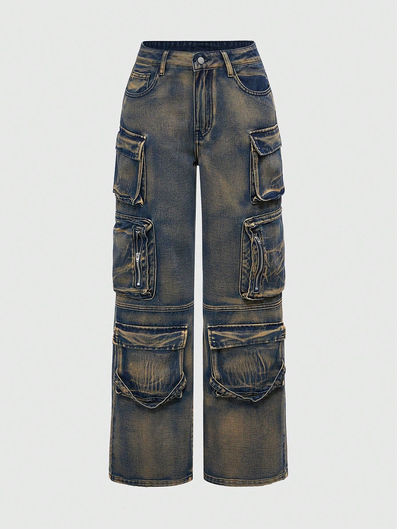 TEAL BLUE CARGO DENIM PANTS – WIDE LEG LOW WAIST Y2K UTILITY STYLE

