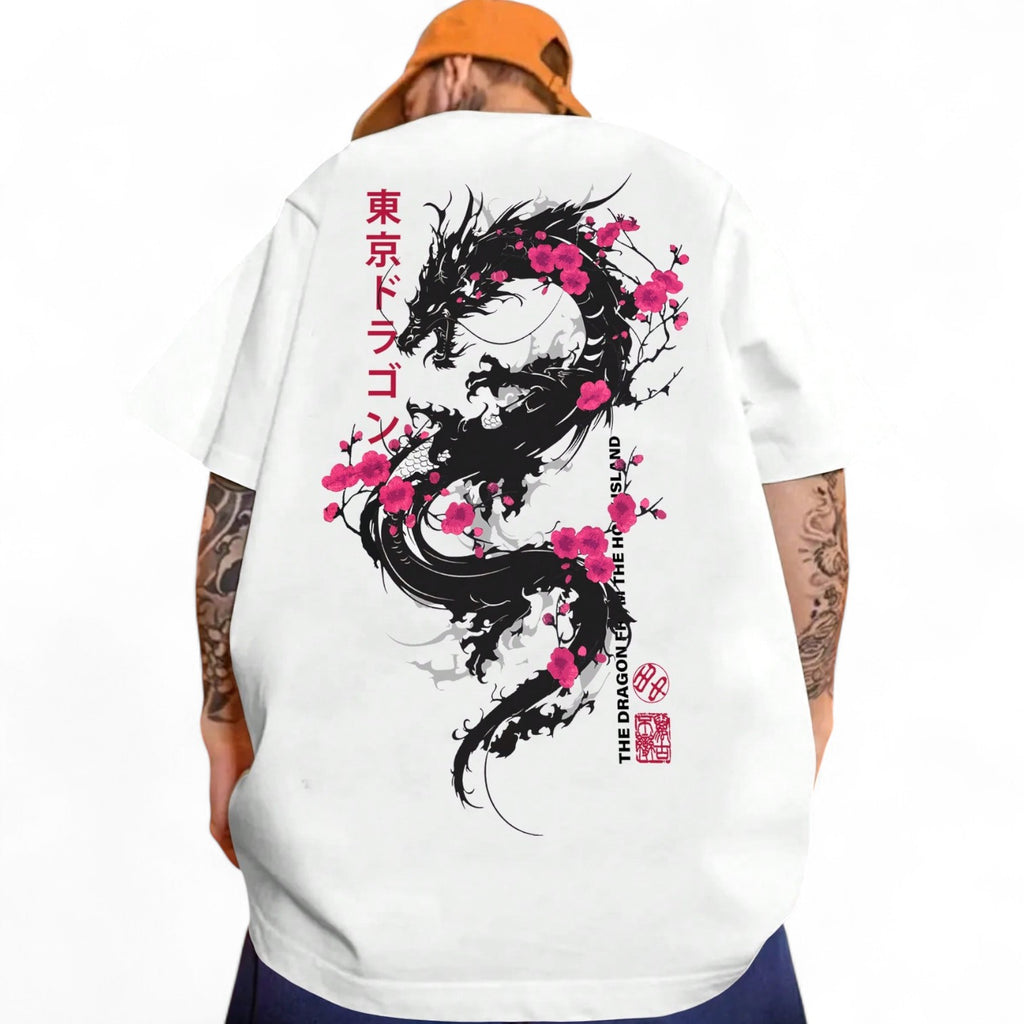 TOKYO DRAGON & CHERRY BLOSSOM TEE – JAPANESE STREETWEAR T-SHIRT