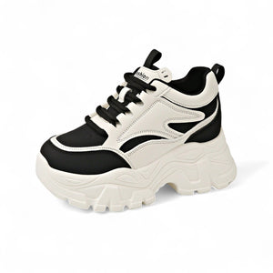WOMEN’S BLACK & WHITE HIDDEN WEDGE SNEAKERS – JAPANESE STREETWEAR STYLE

