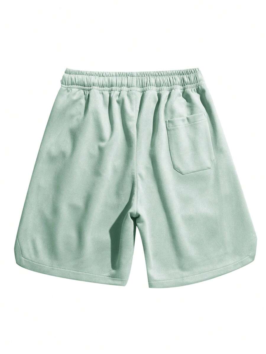 Men’s basketball-style black graphic track shorts with 3D letter patches and drawstring waist – urban streetwear

