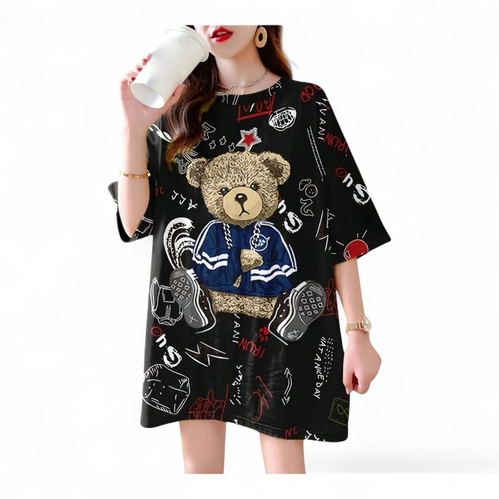 GRAFFITI TEDDY BEAR TEE – OVERSIZED JAPANESE STREETWEAR DRESS SHIRT
