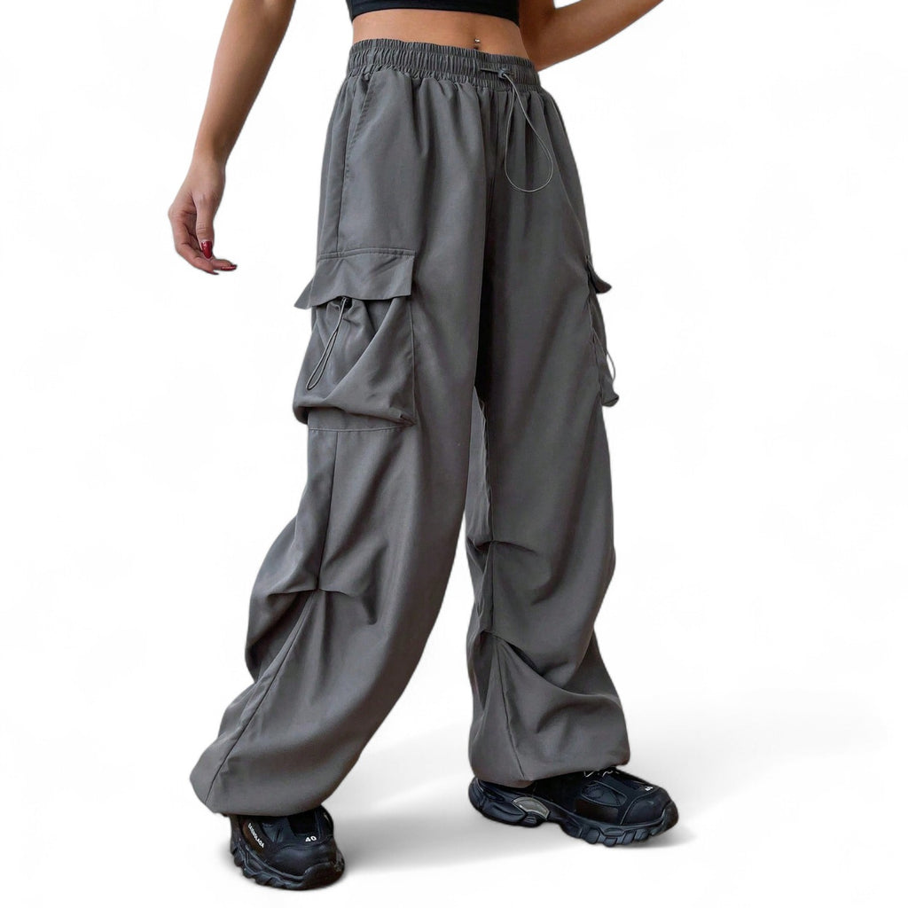 GREY HIGH WAIST CARGO PANTS – JAPANESE STREETWEAR UTILITY STYLE