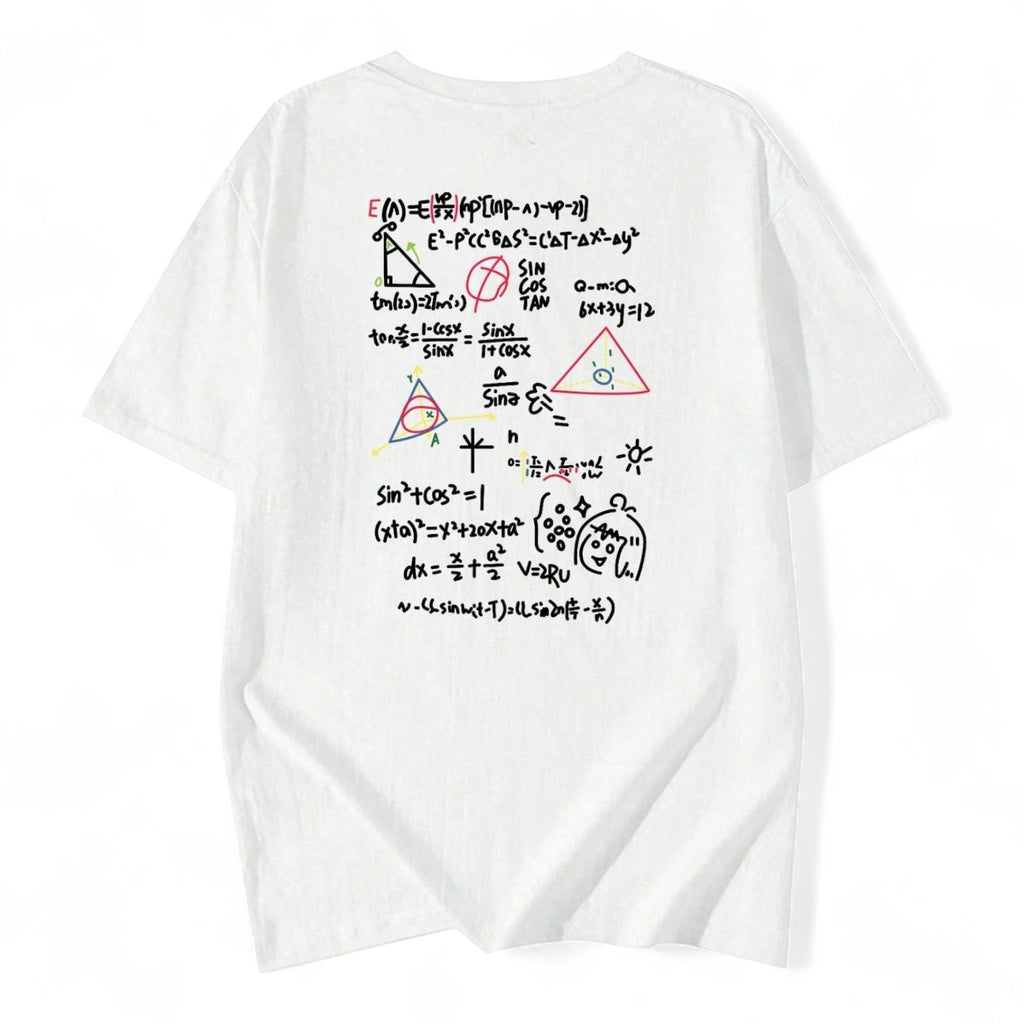 Funny Math Equations Graphic Tee – White Cotton Unisex Loose Fit T-Shirt
