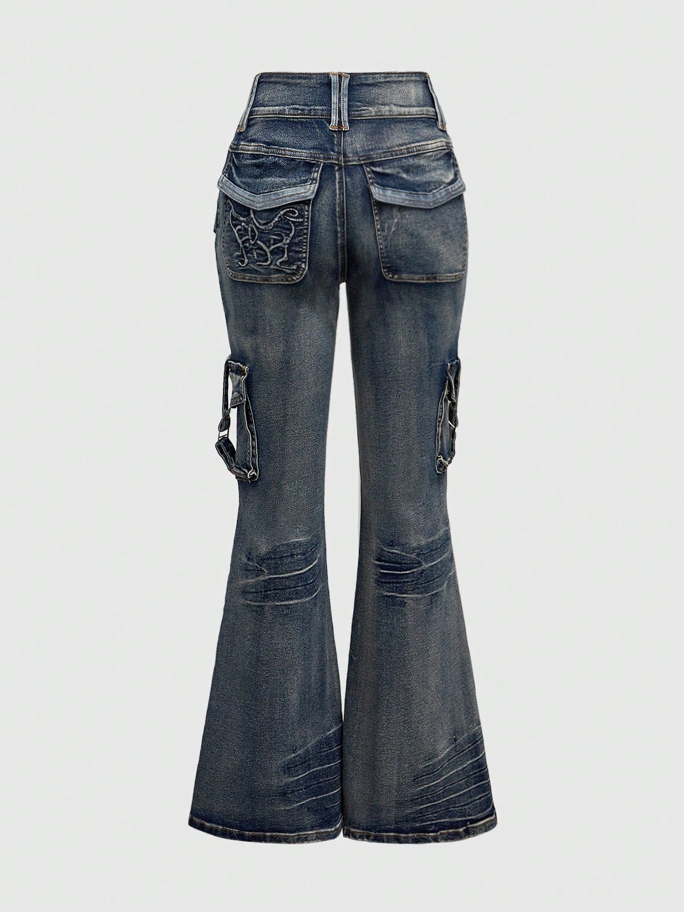 LOW-WAIST FLARE CARGO JEANS – Y2K JAPANESE STREETWEAR BOOTCUT DENIM