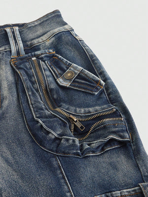 LOW-WAIST FLARE CARGO JEANS – Y2K JAPANESE STREETWEAR BOOTCUT DENIM
