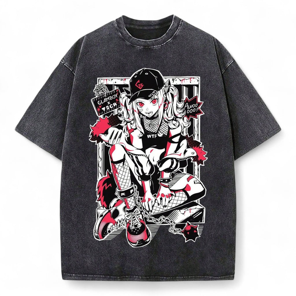 GOTHIC PUNK ANIME GIRL TEE – JAPANESE STREETWEAR HALLOWEEN STYLE T-SHIRT
