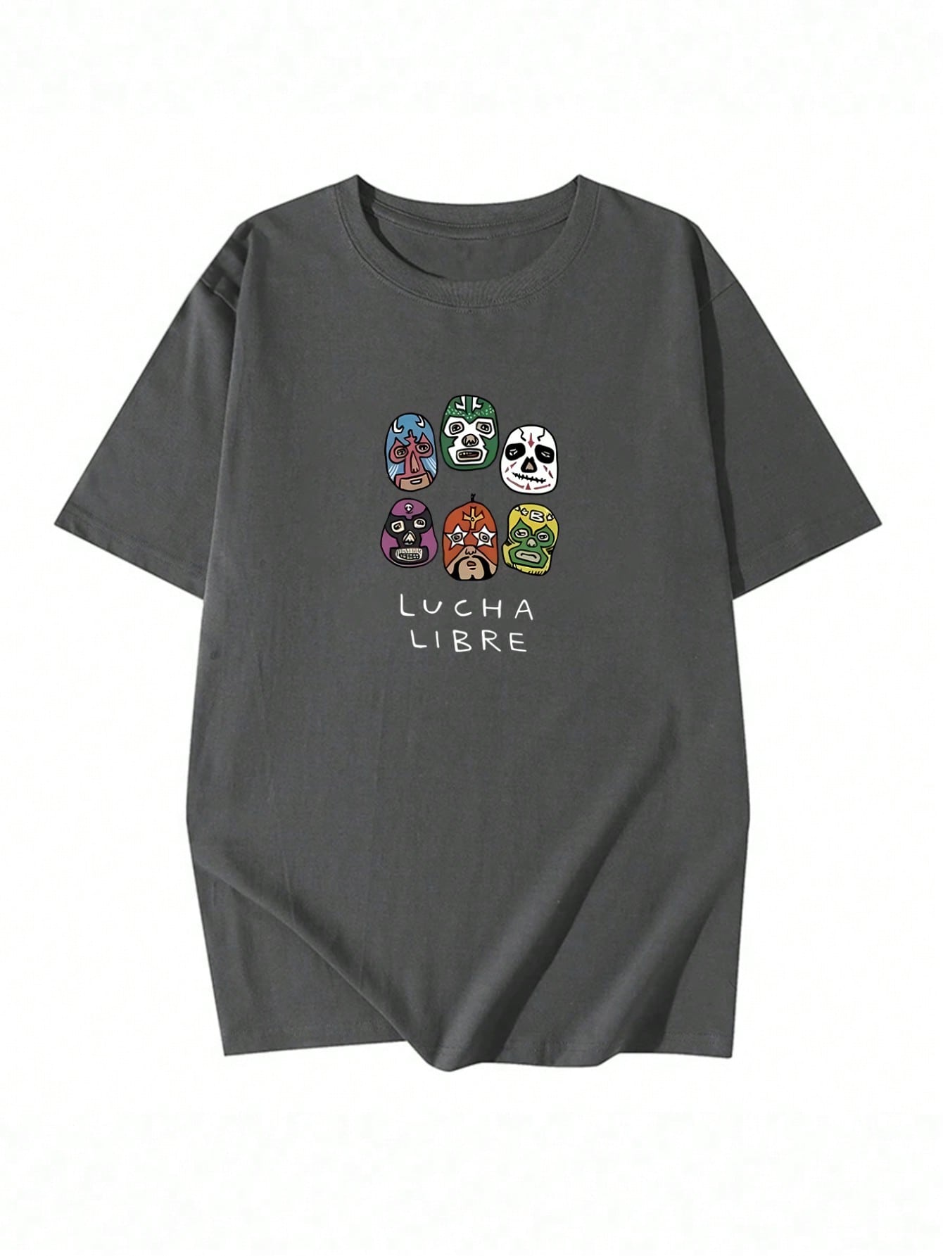 Lucha Libre Mask Cartoon T-Shirt – Fun Loose Fit Cotton Tee for Men & Women
