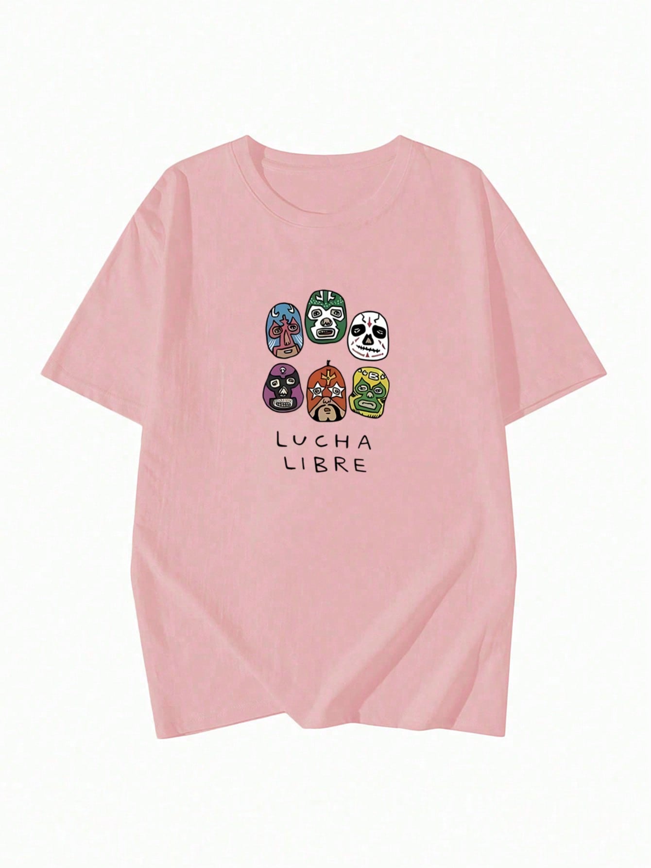 Lucha Libre Mask Cartoon T-Shirt – Fun Loose Fit Cotton Tee for Men & Women