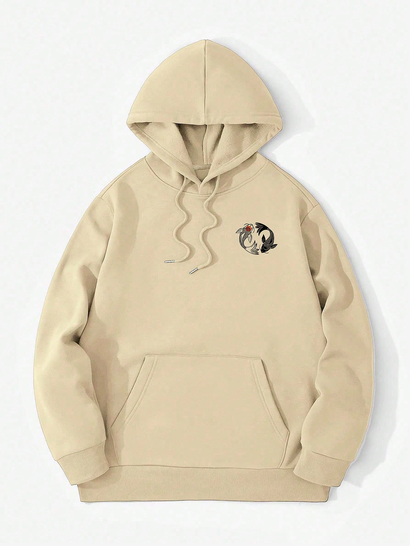Japanese streetwear apricot hoodie – textured drop shoulder hooded pullover with pocket