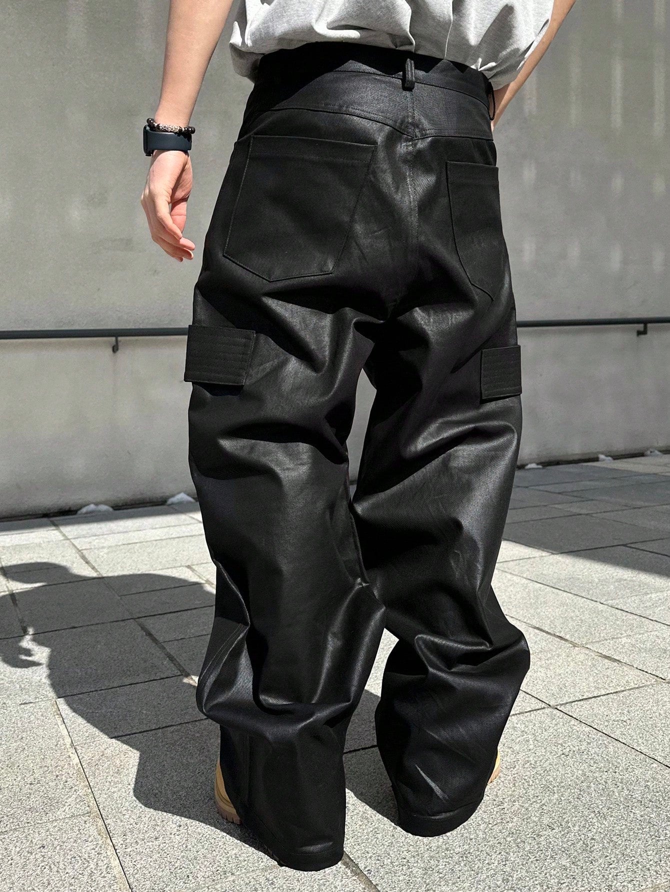 Japanese streetwear wide leg PU leather pants black avant garde baggy trousers Tokyo fashion