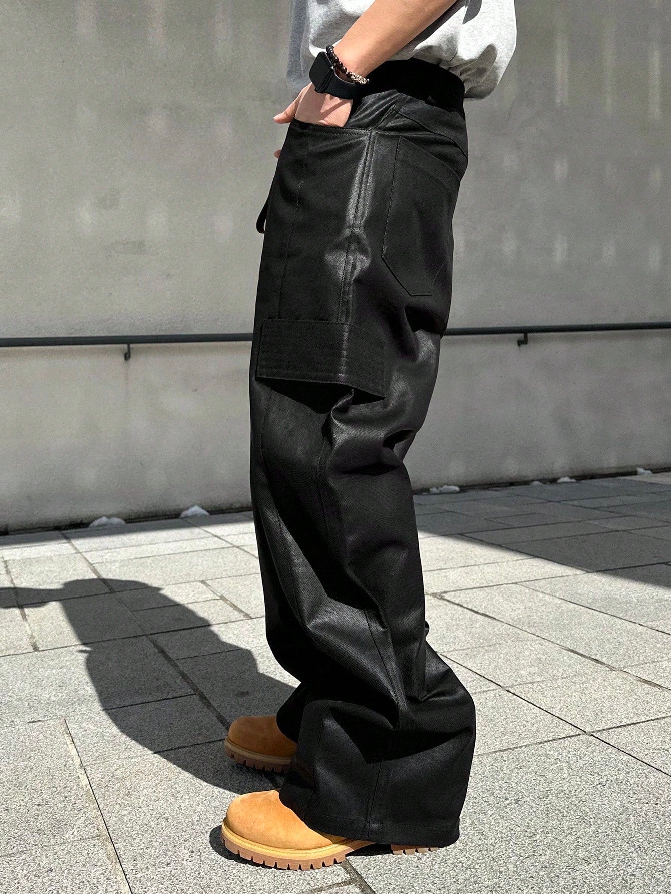 Japanese streetwear wide leg PU leather pants black avant garde baggy trousers Tokyo fashion