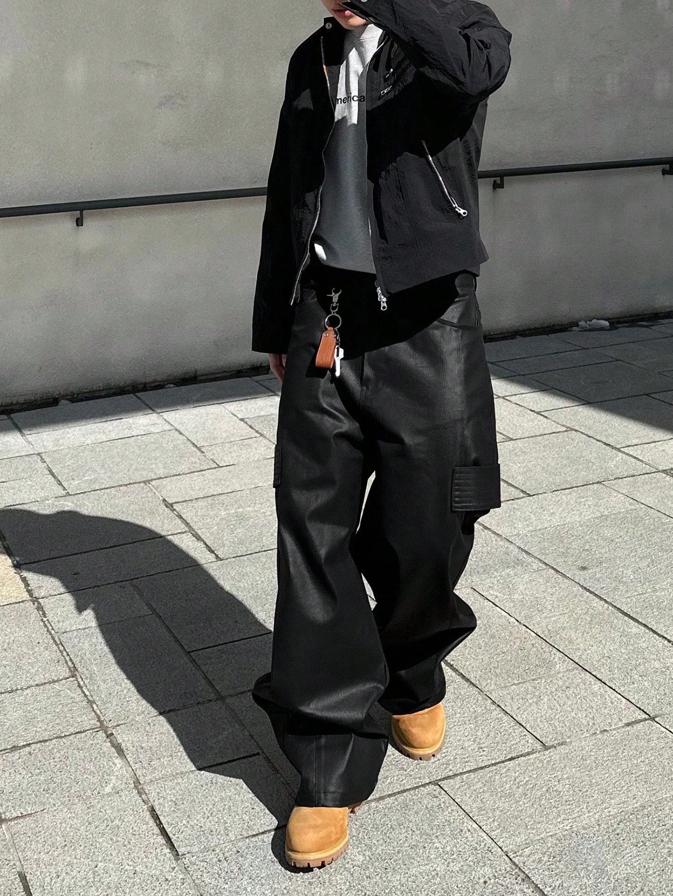 Japanese streetwear wide leg PU leather pants black avant garde baggy trousers Tokyo fashion