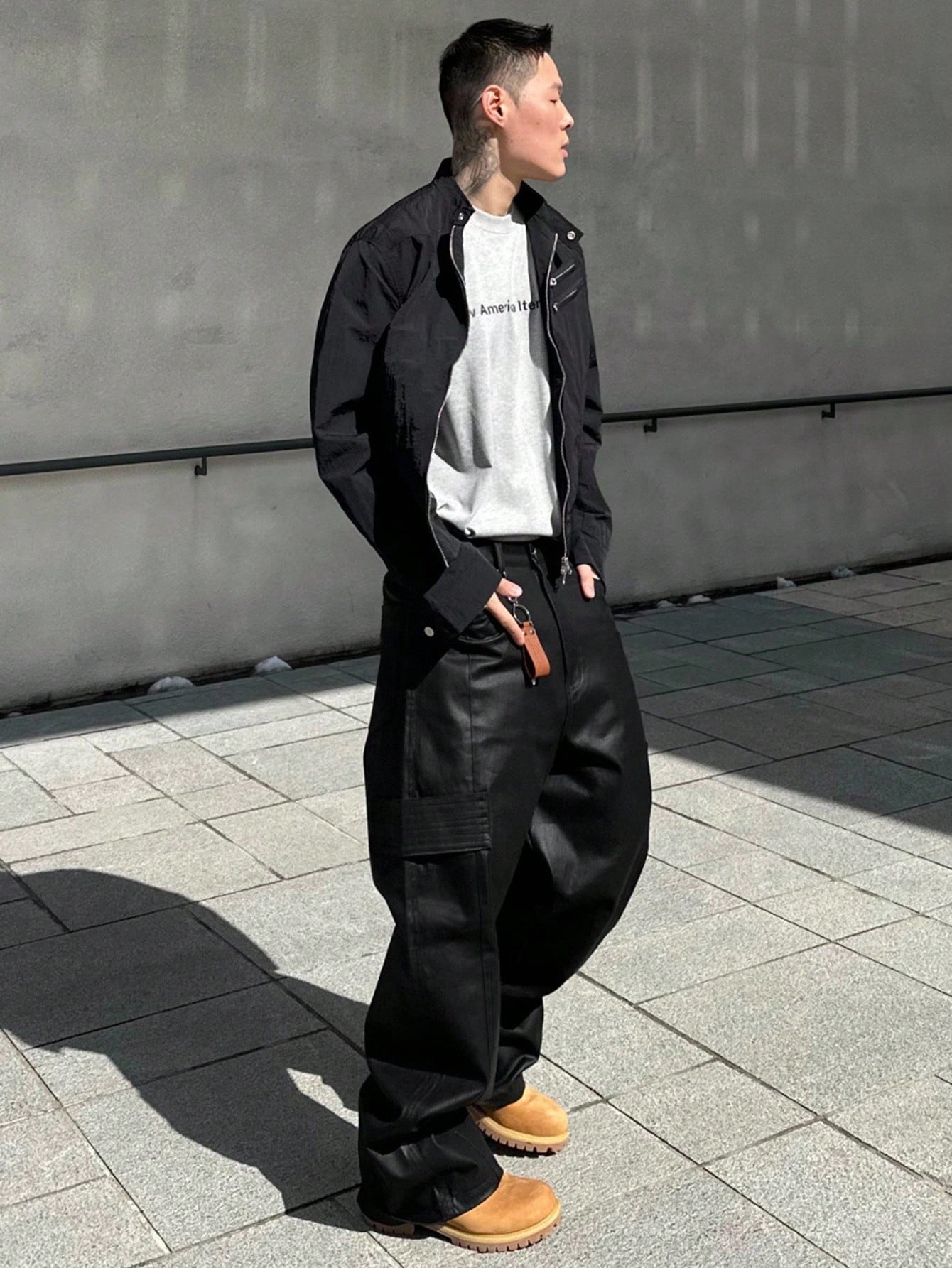 Japanese streetwear wide leg PU leather pants black avant garde baggy trousers Tokyo fashion
