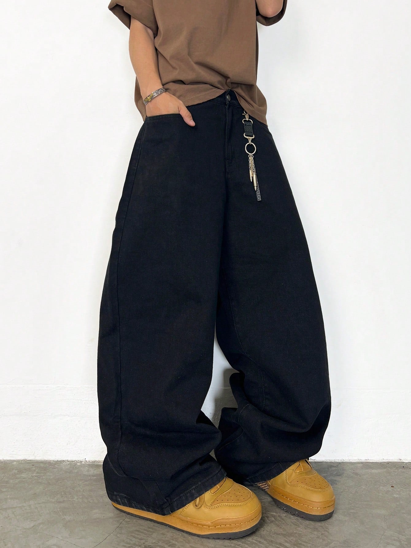 Japanese streetwear wide leg embroidered jeans black gothic punk oversized denim pants Tokyo fashion